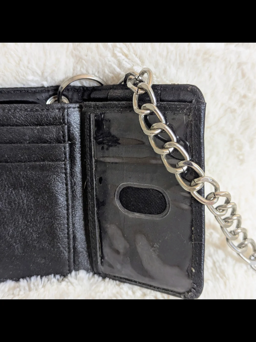Black Leather Chain Wallet with Silver Hardware - Picture 6 of 14